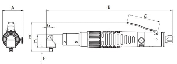 Wkrętak pneumatyczny (kątowy) 0,8 - 3Nm z zabierakiem 1/4'' z serii DSE L - Angular