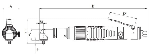 Wkrętak pneumatyczny (kątowy) 0,8 - 5Nm z zabierakiem 1/4'' z serii DSE L - Angular