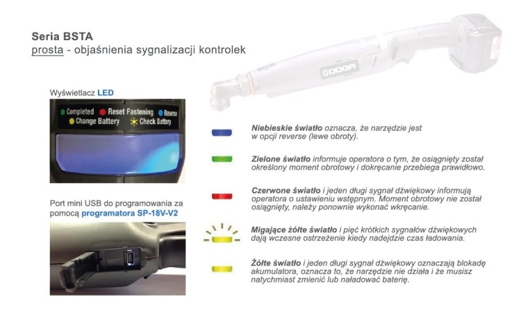 Narzędzie akumulatorowe kątowe 10 - 50Nm, BSTA-50 SD 3/8''
