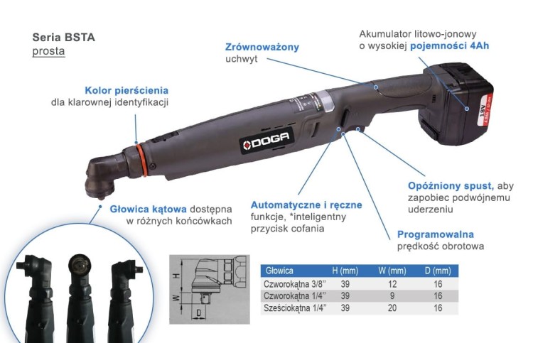 Narzędzie akumulatorowe kątowe 20 - 70Nm, BSTA-70 SD 3/8''