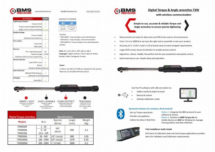 Klucz dym. 80-800Nm TXW800A BMS Ireland z zabierakiem 3/4" z adapterem 24x32mm