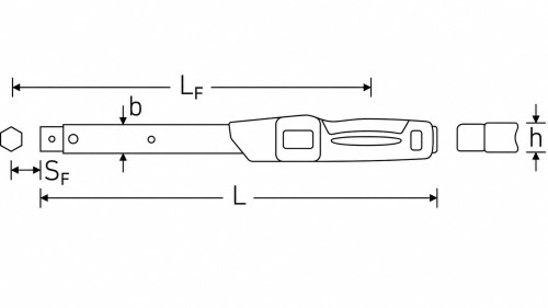 Klucz dynamometryczny 10-50 N·m MANOSKOP® 730/5 Fix z uchwytem na narzędzia wtykowe 9x12 mm - szkic