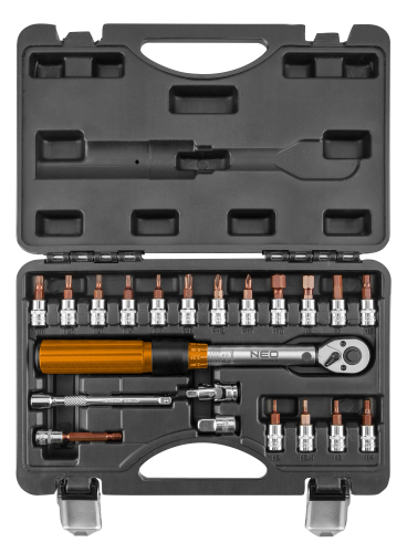 Klucz dynamometryczny, WALIZKA 21szt. 1/4" NEO TOOLS 5-25 Nm - front