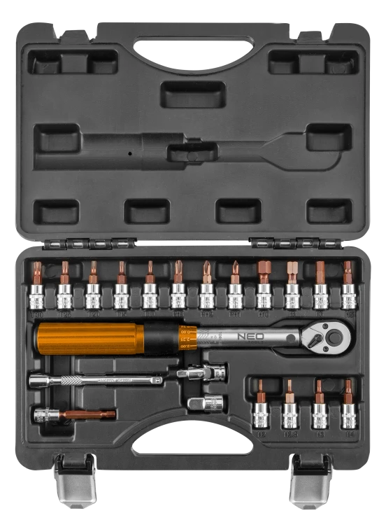 Klucz dynamometryczny, WALIZKA 21szt. 1/4" NEO TOOLS 5-25 Nm - front
