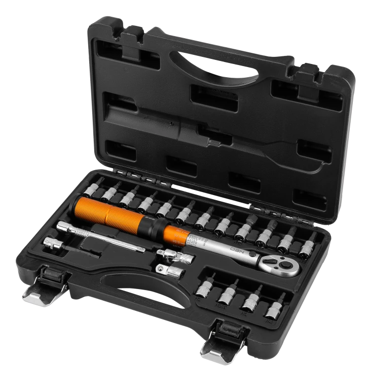 Klucz dynamometryczny, WALIZKA 21szt. 1/4" NEO TOOLS 5-25 Nm - rzut