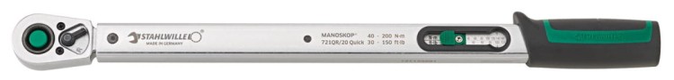 Klucz dynamometryczny 40-200 Nm MANOSKOP® 721QR Quick/20 z zakresem z pernamentnie wbudowaną grzechotką QuickRelease