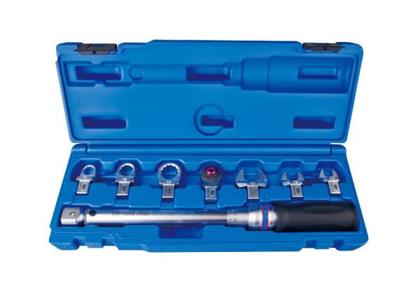 Klucz dynamometryczny 10-60Nm 9x12mm, 3/8" z zestawem wymiennych głowic płaskich 13-30mm, WALIZKA