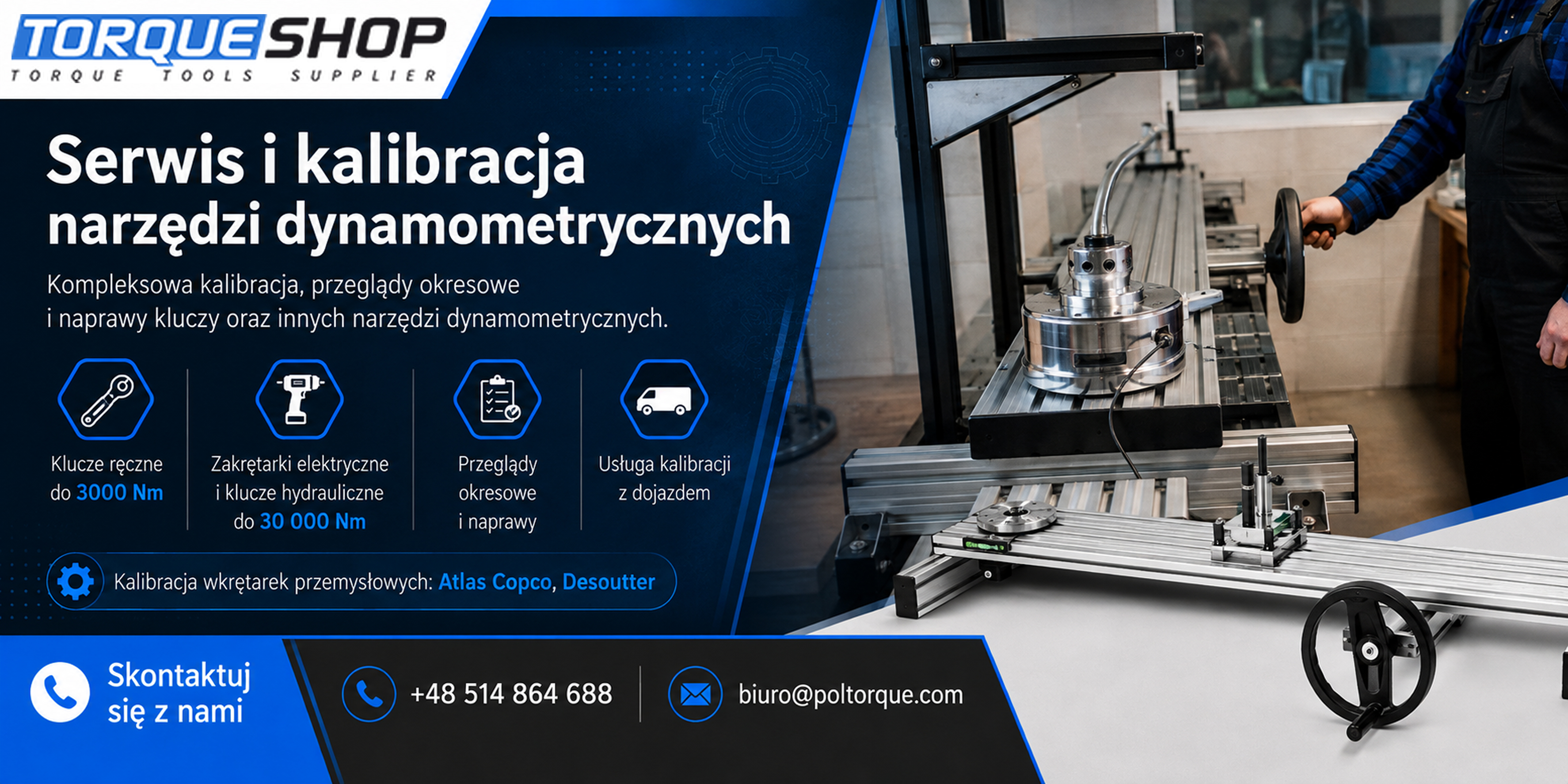 Grafika informacyjna o usłudze kalibracji oraz serwisie narzędzi dynamometrycznych